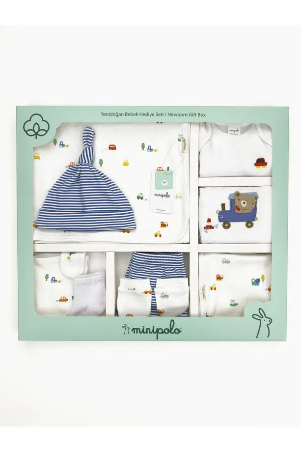 Miošše Baby % 100 Pamuk 10 Parça Erkek Hastane Çıkışı Hediye Seti