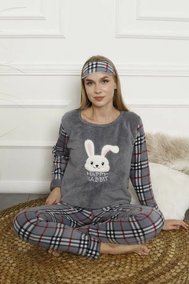 Kadın Ekose Desenli Polar Pijama Takımı