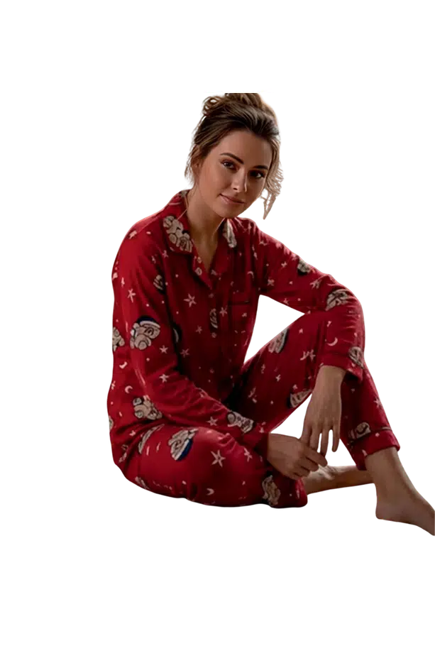 Kadın Mevsimlik Yakalı Boydan Düğmeli Süet Pijama Takımı - Ürün Rengi