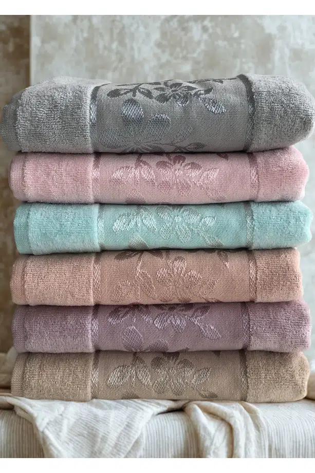 Miosse 6 Renk 6'lı Jakarlı Pamuklu Havlu Seti - 50x90 cm Lüks Nakışlı El Yüz Havlusu - Karışık