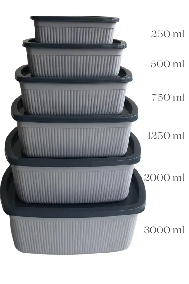 Miosse Home Lineo 6'lı Dikdörtgen Saklama Kabı Seti - Antrasit Tasarım