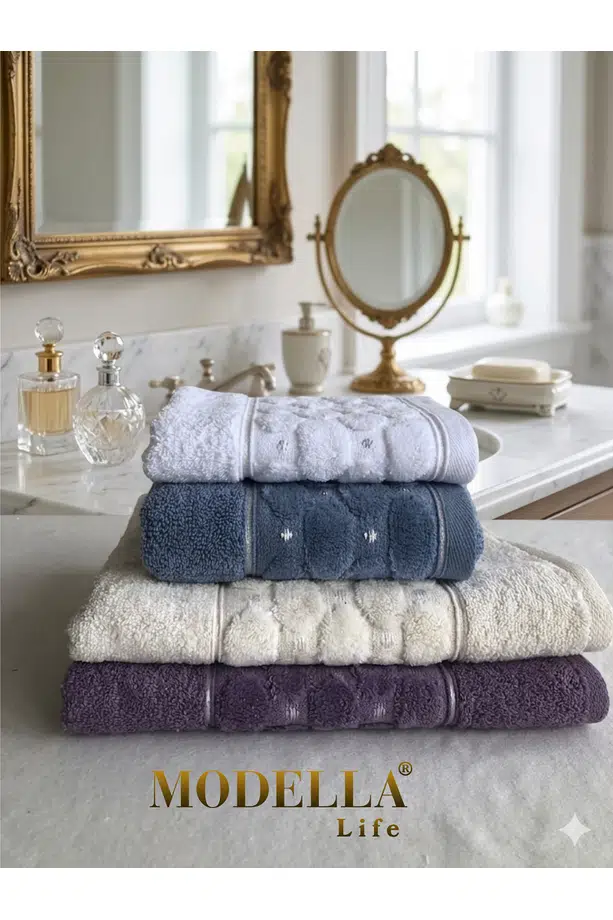 Miosse Pure 4'lü Pamuklu Havlu Seti - 2 Adet 50x100 El Yüz Baş &amp; 2 Adet 30x50 El Mutfak Havlusu - Karışık